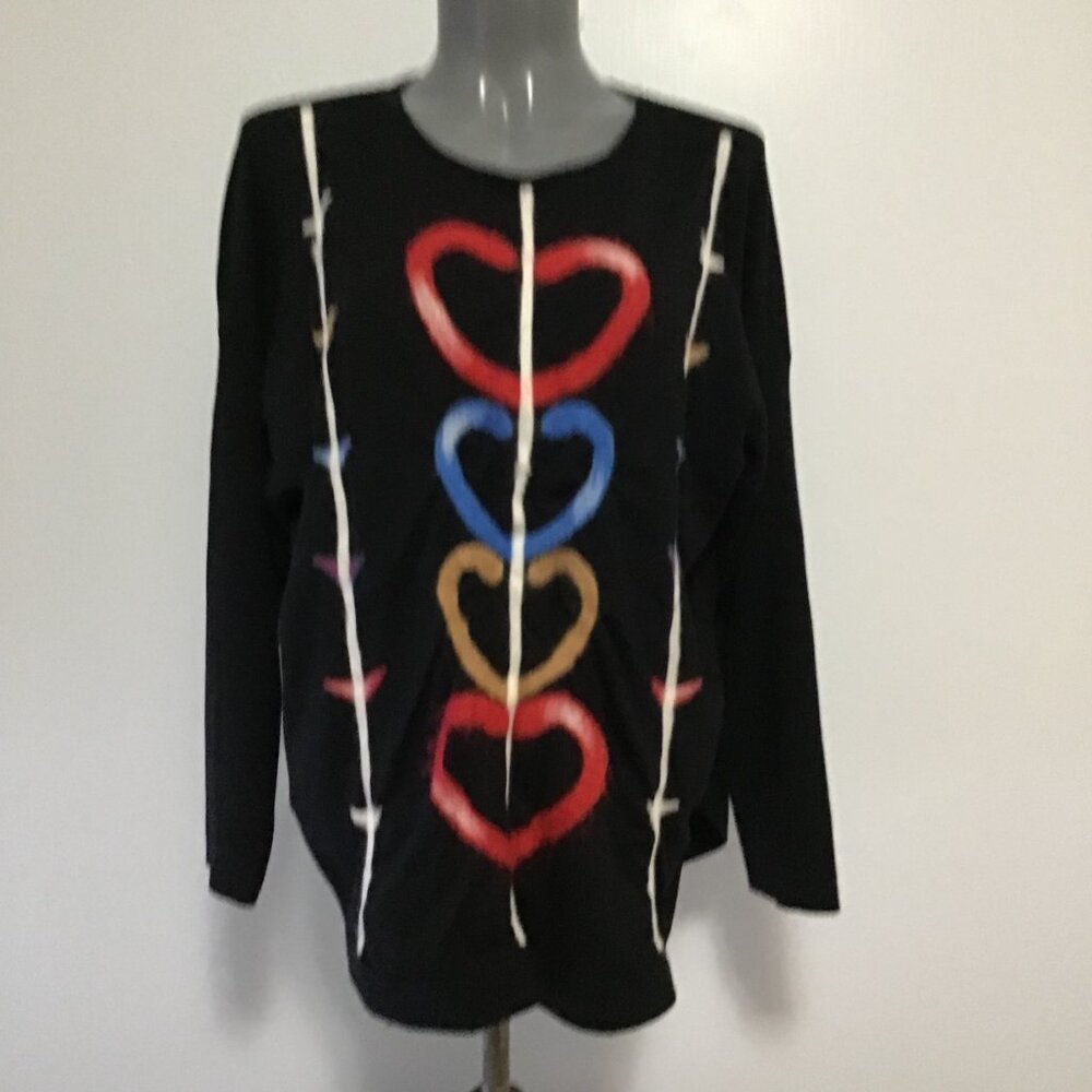 Gabby Isabella Crew Neck Multi Colour Heart Motif Sweater Size XL
